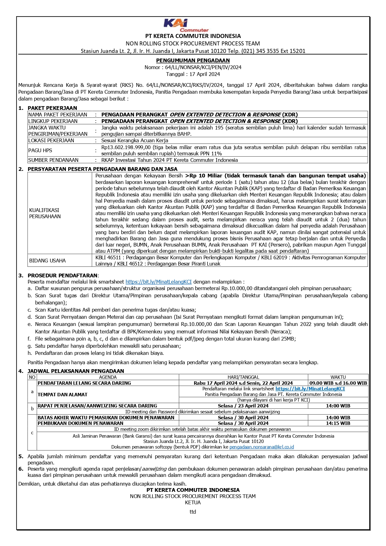 2 pengumuman 64 pengadaan perangkat open extended detection response xdr page 0001